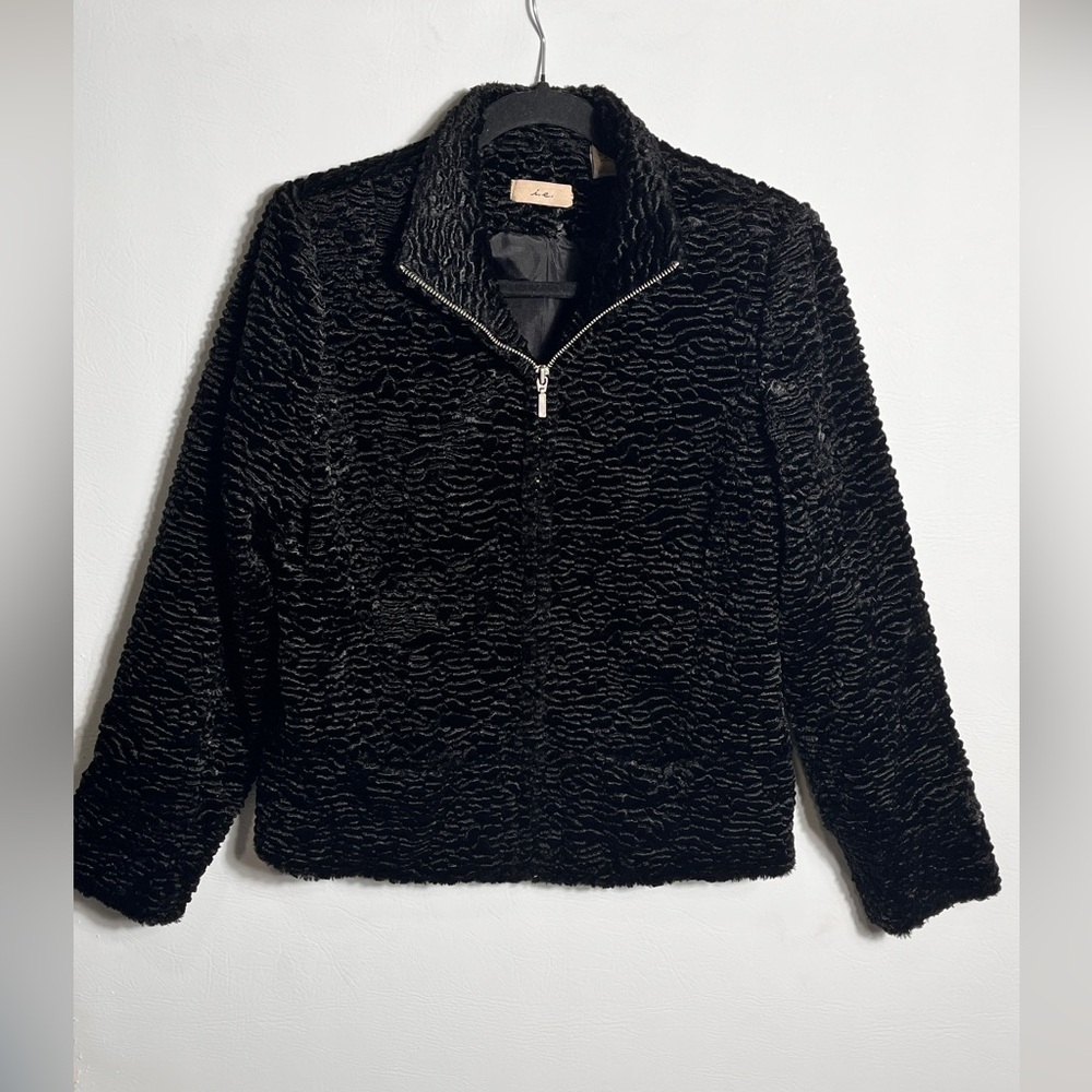 I.E. Elegant Black Faux Fur Women's Jacket Medium EUC